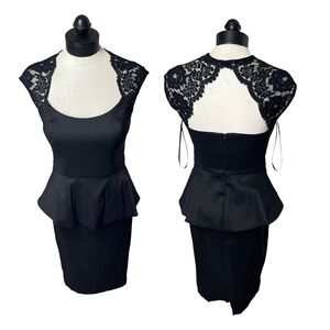 NWT Cache Black Sleeveless Lace Peplum Scoop‎ Neck Formal Cocktail Dress 8